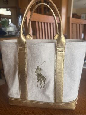 Ralph Lauren Cream Canvas Tote with Gold Trim